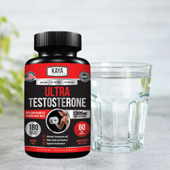 Kaya Naturals UltraTest botella abierta con cápsulas dentro para conveniencia
