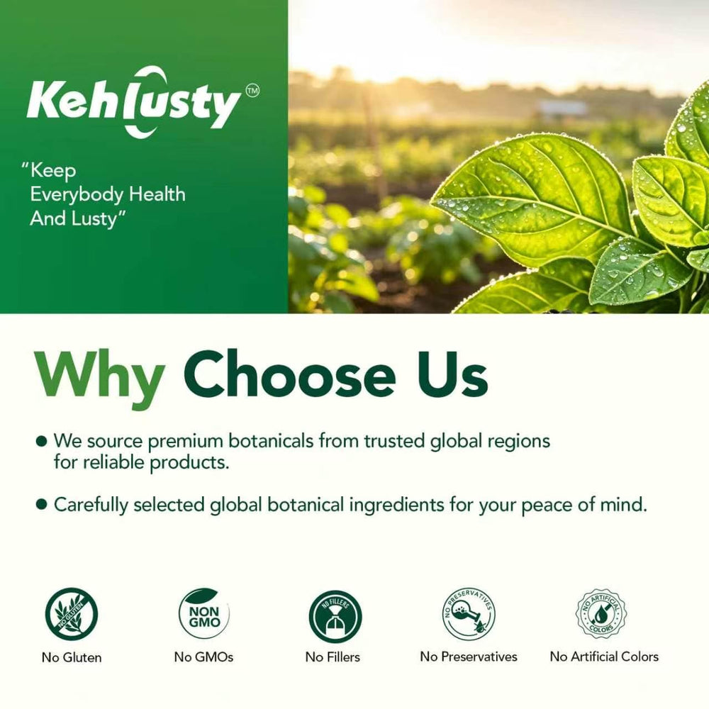 KEHLUSTY ingredientes orgánicos en envase, garantía de origen certificado