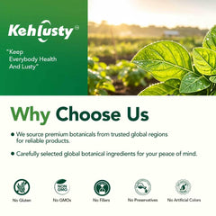 KEHLUSTY ingredientes orgánicos en envase, garantía de origen certificado