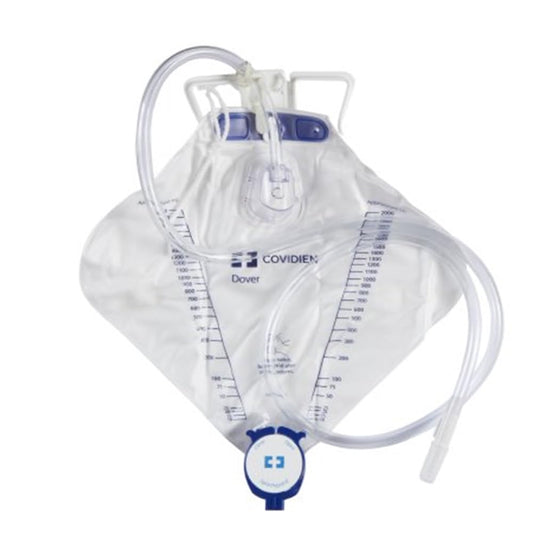 Kendall Curity bolsa frente empaque mostrando capacidad 2000 mL y beneficio de gran volumen