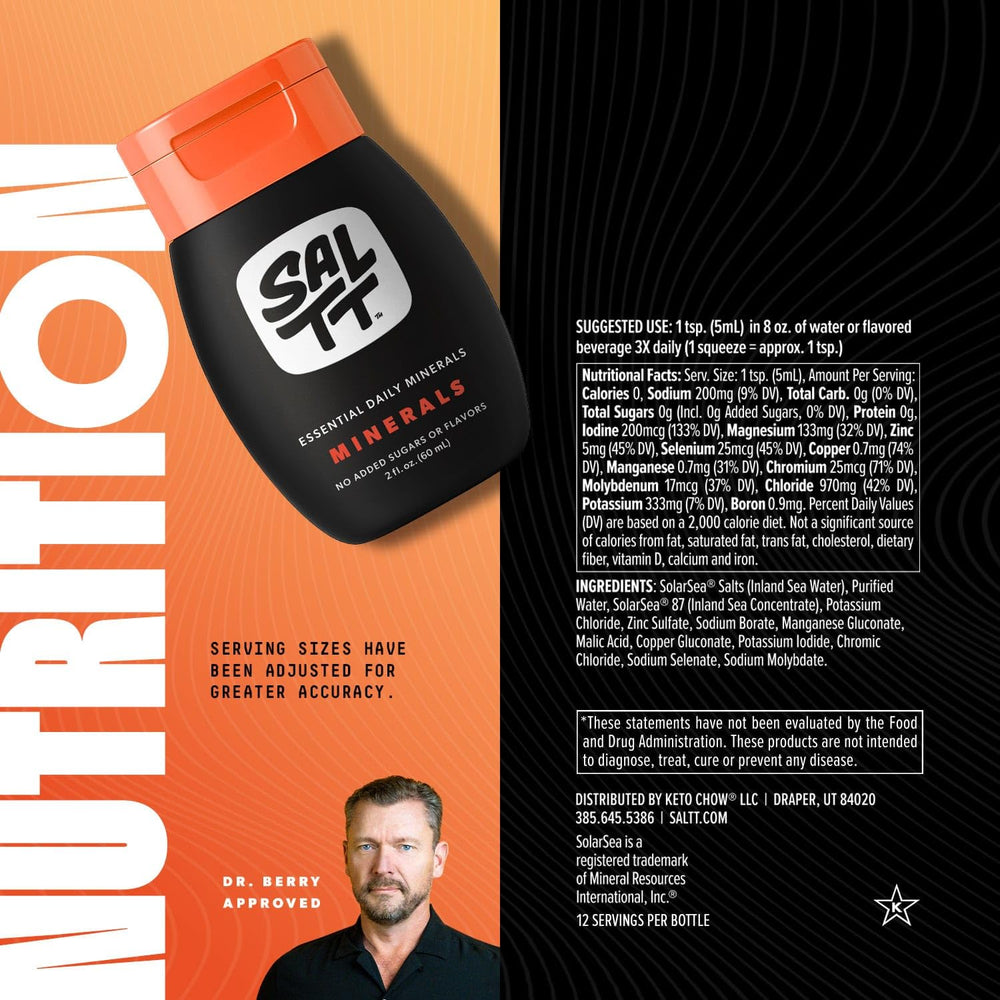 Keto Chow SALTT Minerals in a glass with ice after workouts.