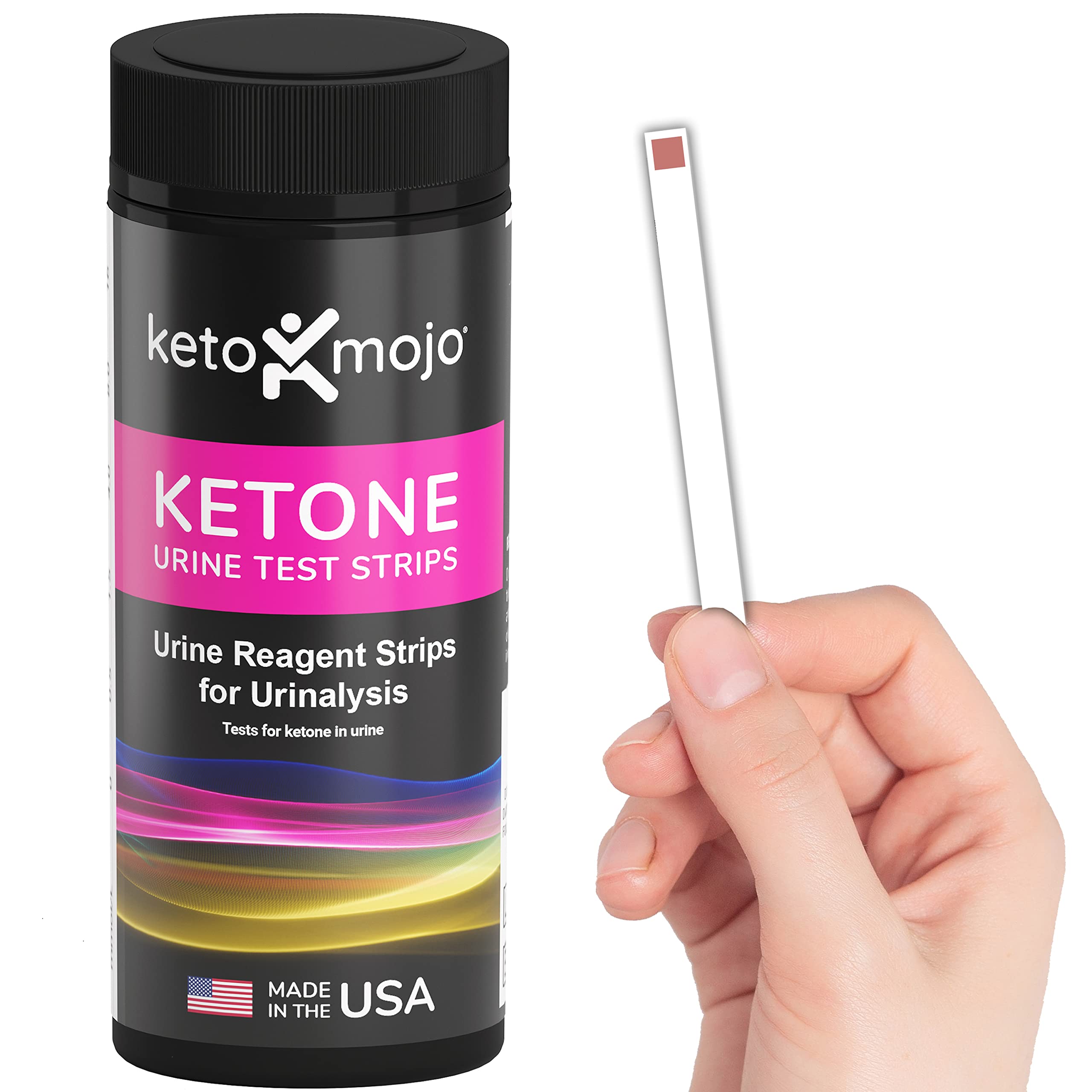 Keto-Mojo tiras junto a regla para mostrar tamaño y manejo