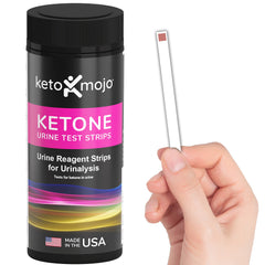 Keto-Mojo tiras junto a regla para mostrar tamaño y manejo
