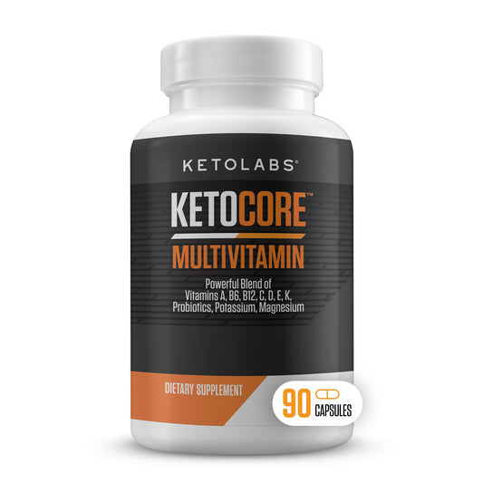 Ketolabs botella frontal mostrando etiqueta y beneficios del multivitamínico