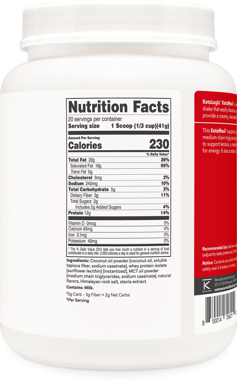 Ketologic comparación de tamaño con manos para visualizar porciones