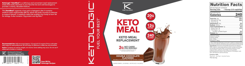 Ketologic etiqueta nutricional resaltando macros bajos en carbohidratos.