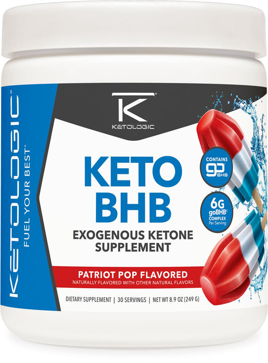 Ketologic bote Patriot Pop al frente con etiqueta visible, conveniencia diaria