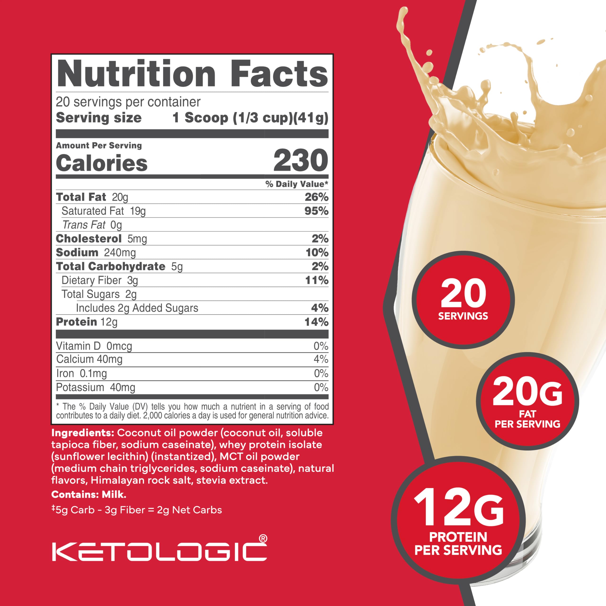 Ketologic polvo en primer plano destacando textura fina y mezcla fácil