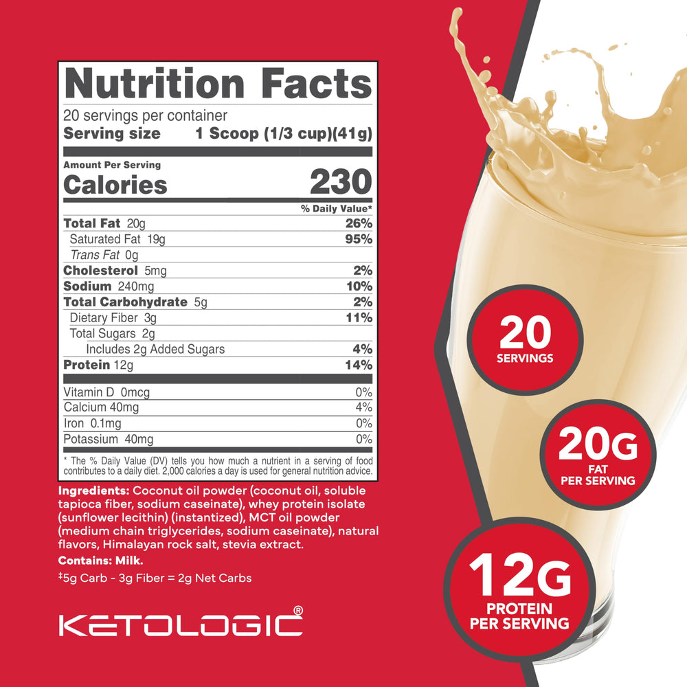 Ketologic polvo en primer plano destacando textura fina y mezcla fácil