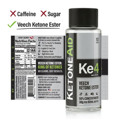 KetoneAid Ke4 etiqueta en primer plano resaltando ingredientes y seguridad