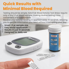 KetoTrak tira insertada en medidor mostrando resultado rápido