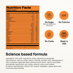 KEY NUTRIENTS etiqueta nutricional con lista de electrolitos y vitaminas clave