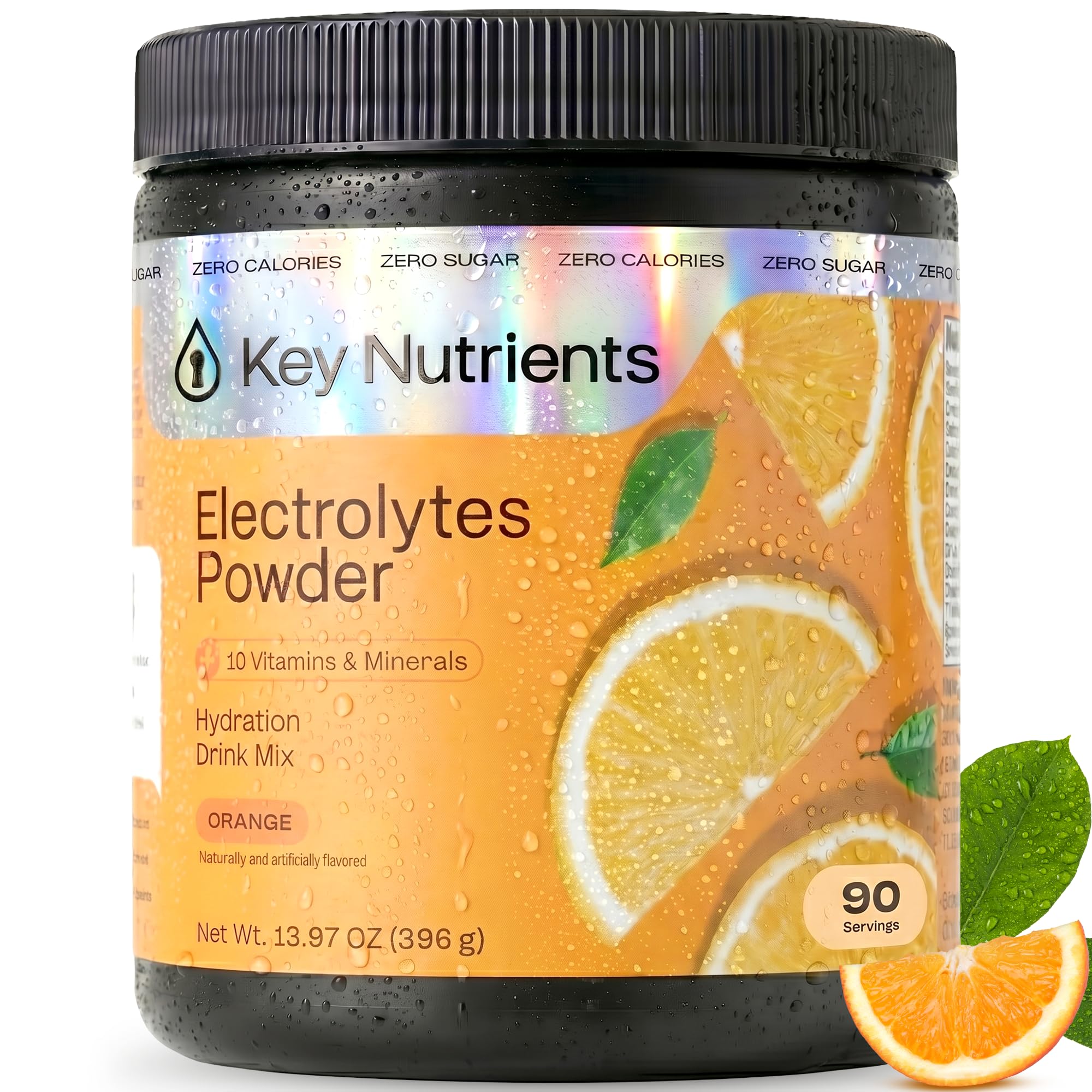 KEY NUTRIENTS frasco delantero con diseño y cantidad de 90 porciones, práctico
