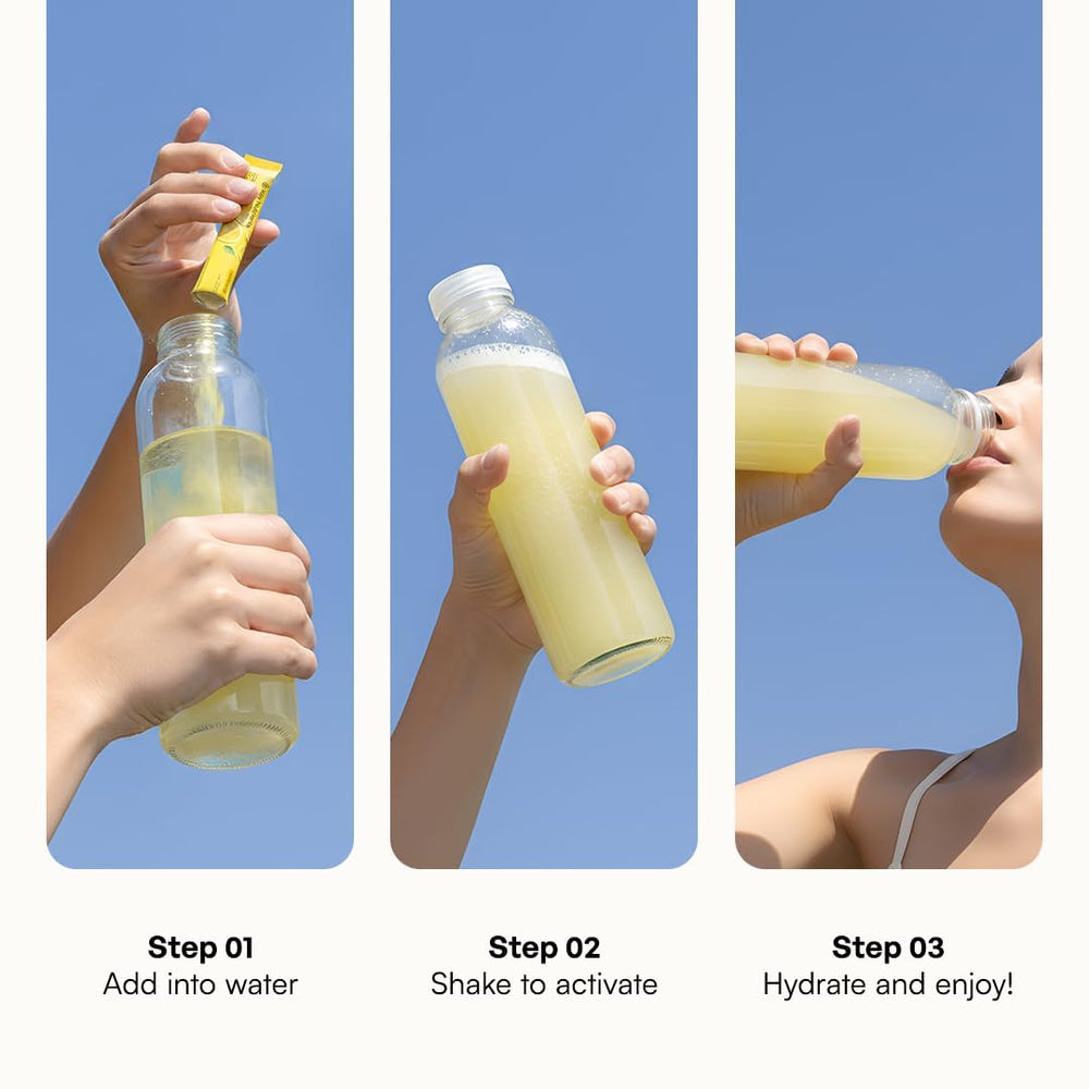 KEY NUTRIENTS disposición de tres sobres mostrando limonada durazno-mango sandía