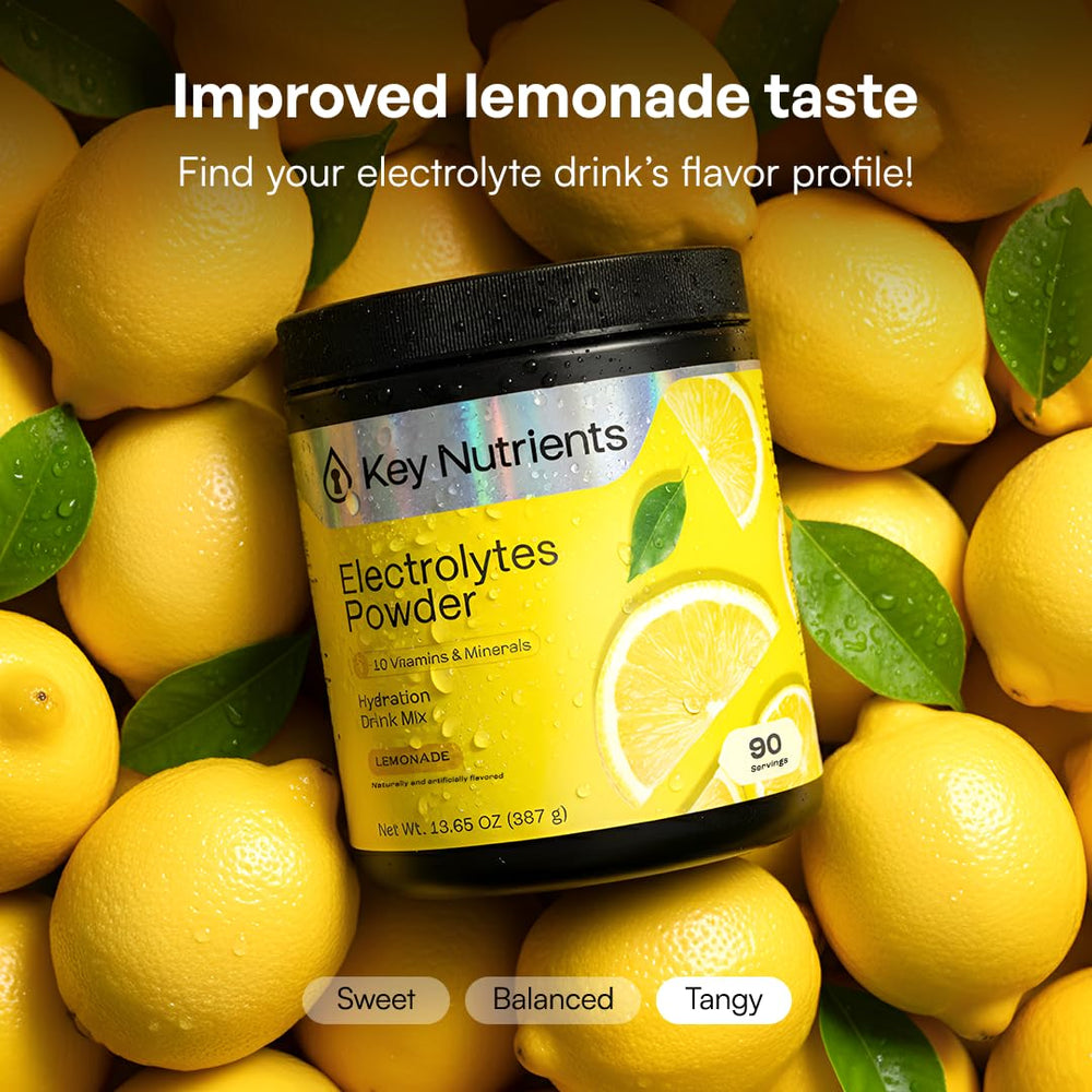 KEY NUTRIENTS vaso con bebida de limonada hidratante listo para consumir