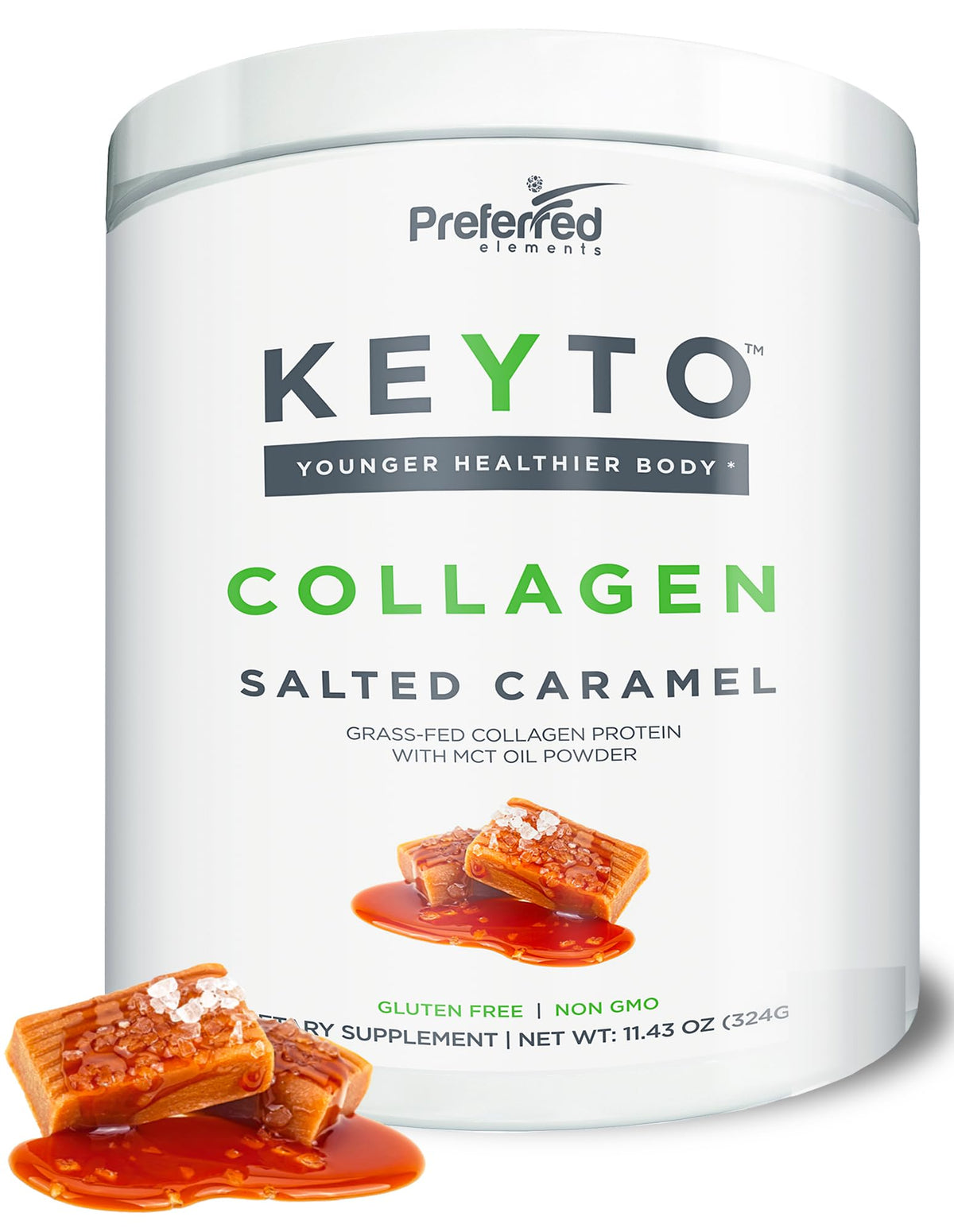 KEYTO envase frontal salted caramel mostrando diseño y conveniencia