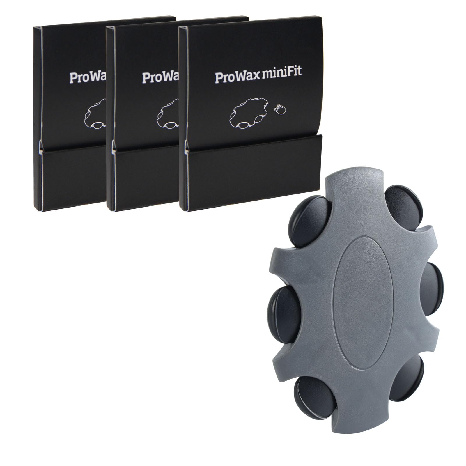 KH HAIKE Oticon ProWax MiniFit empaque frontal mostrando 3 paquetes y protección