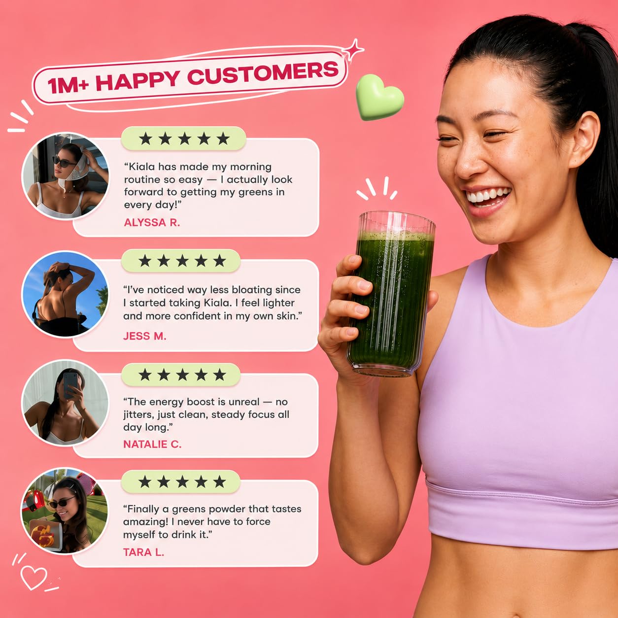 Kiala Nutrition ingredientes naturales como spirulina clorella y kale visualizados