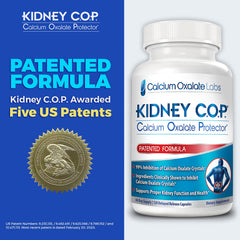 KIDNEY C.O.P. comparación de tamaño del frasco junto a objetos cotidianos