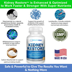 Primer plano de ingredientes probióticos de Kidney Restore promoviendo equilibrio intestinal