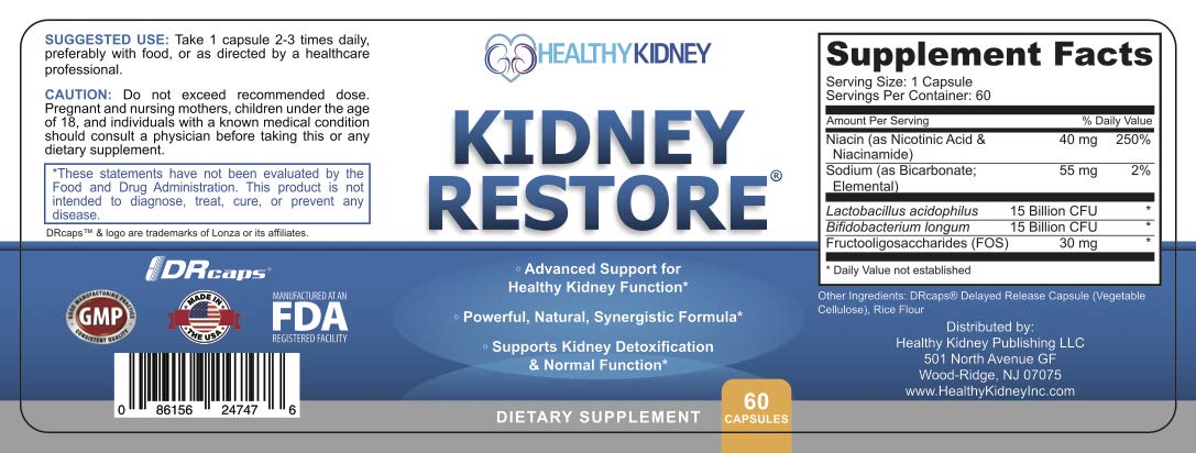 Kidney Restore junto a alimentos saludables para apoyar rutina diaria
