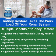 Etiqueta de Kidney Restore con instrucciones y sello cGMP legible
