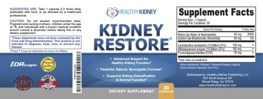 Kidney Restore etiqueta nutricional en primer plano, transparencia de ingredientes