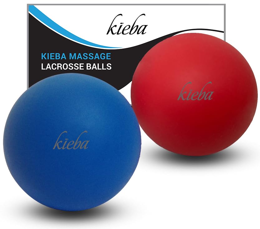 Kieba empaque frontal del set de pelotas lacrosse mostrando colores y tamaño portátil