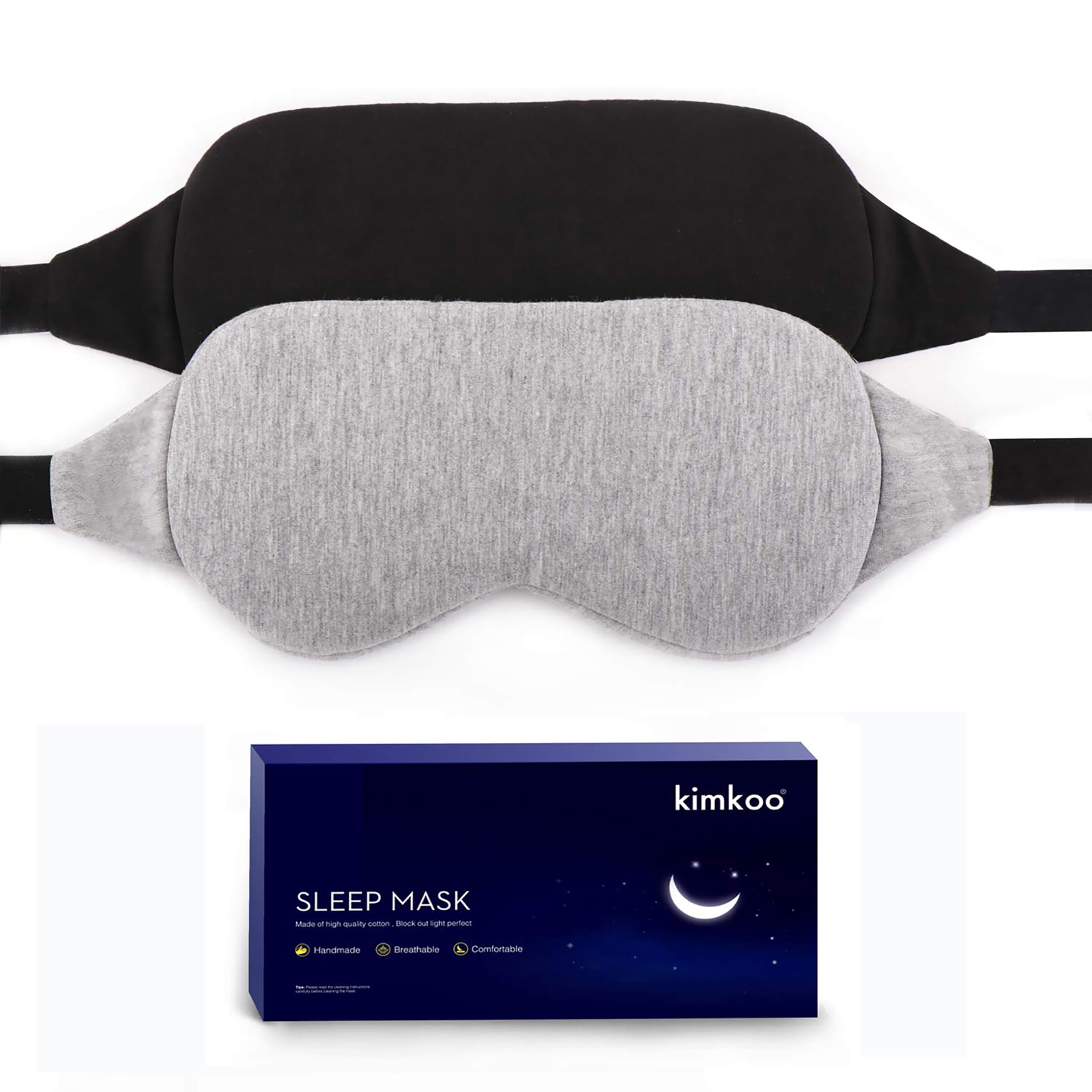 kimkoo antifaz empacado en funda negra y gris, fácil transporte