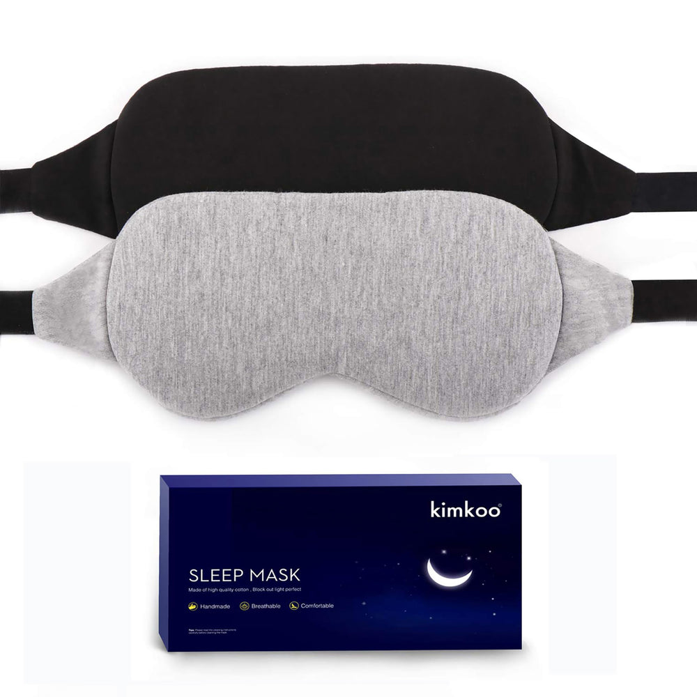 kimkoo antifaz empacado en funda negra y gris, fácil transporte
