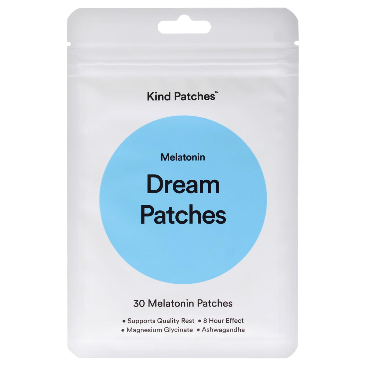 Kind Patches empaque frontal mostrando 30 parches y beneficios de sueño