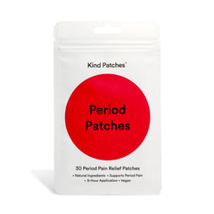 Kind Patches empaquetado frontal mostrando caja y 30 parches, alivio portátil