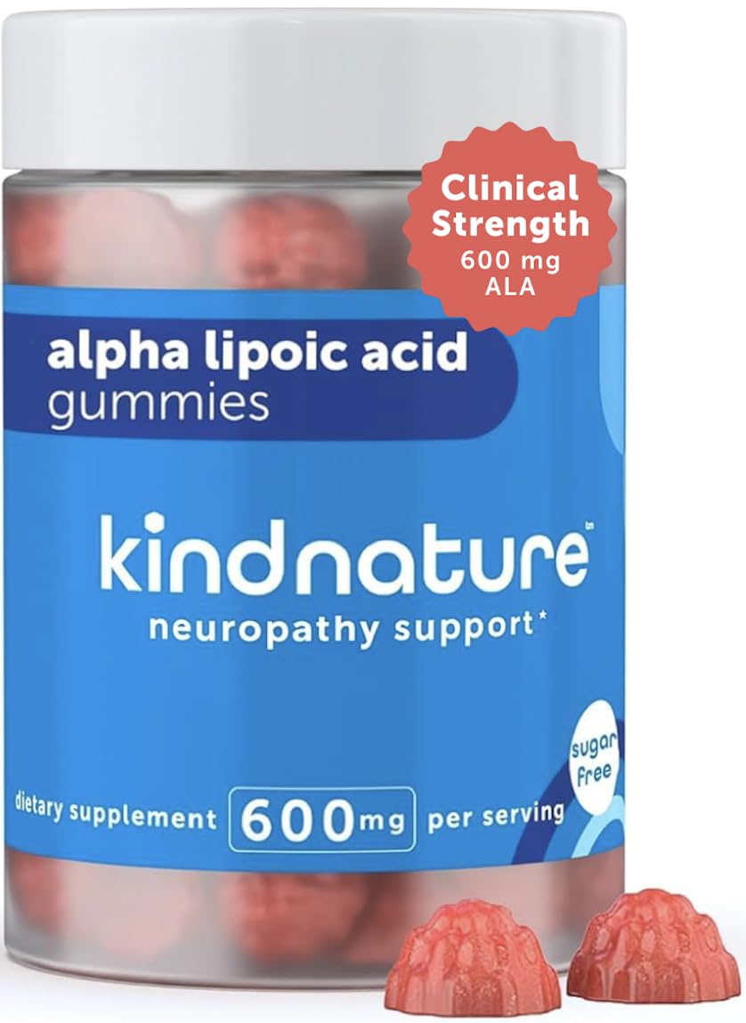kindnature alfa-lipoico gomitas 600 mg, frente del envase, apoyo antioxidante diario