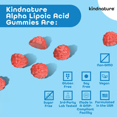 kindnature alfa-lipoico gomitas 600 mg, opción sin azúcar para el estilo de vida saludable