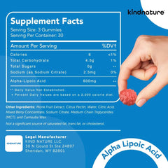 kindnature alfa-lipoico gomitas 600 mg, uso diario recomendado para apoyar la nutrición