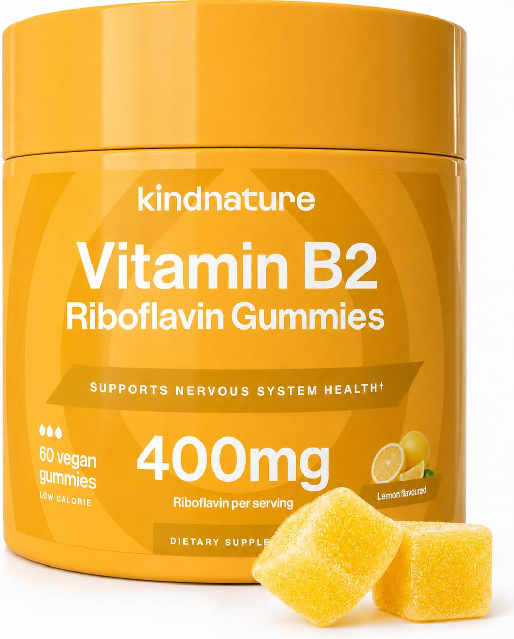 kindnature frasco frontal mostrando gomitas y marca, práctico y visible
