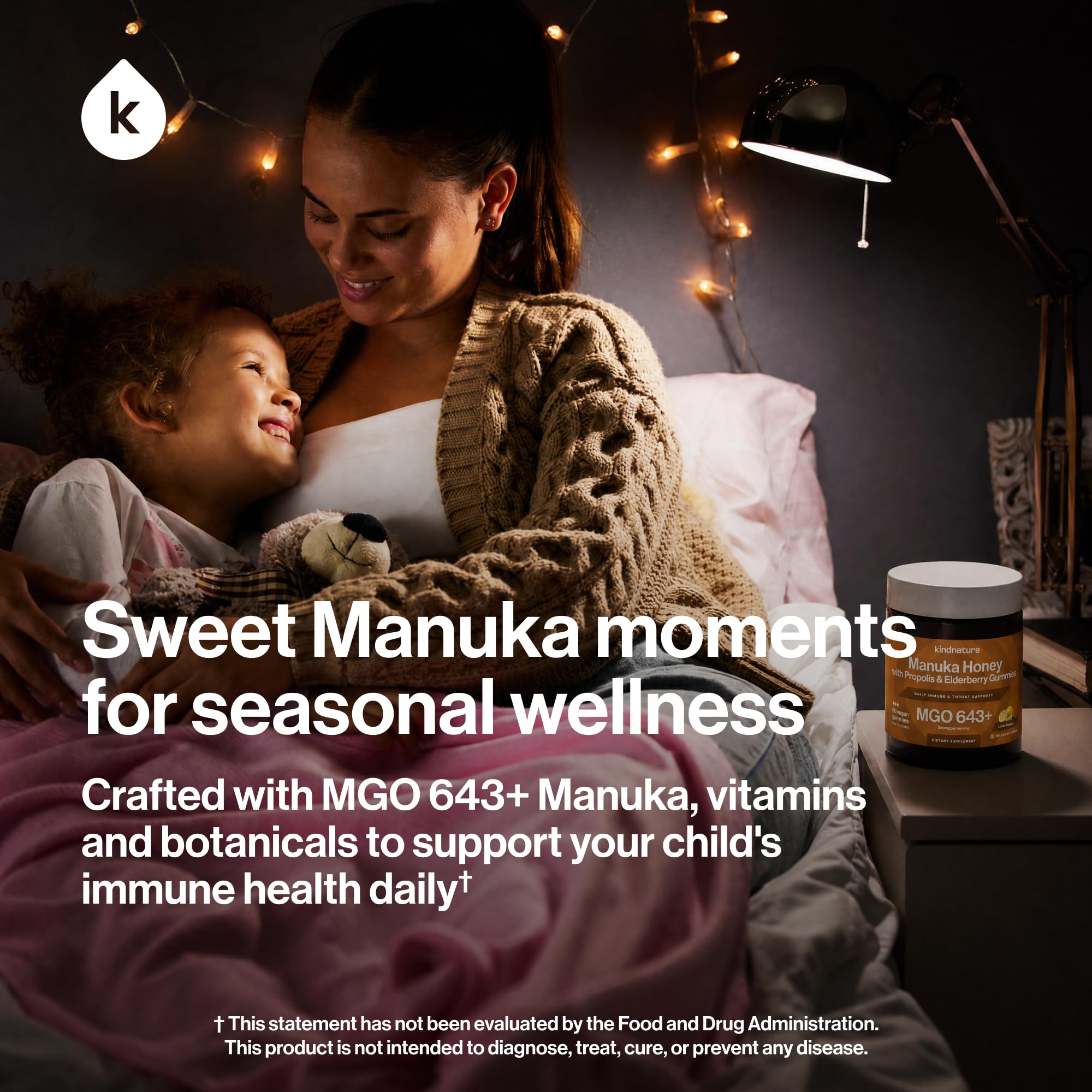 Ingredientes naturales kindnature: saúco y própolis junto a la miel de Manuka de Nueva Zelanda