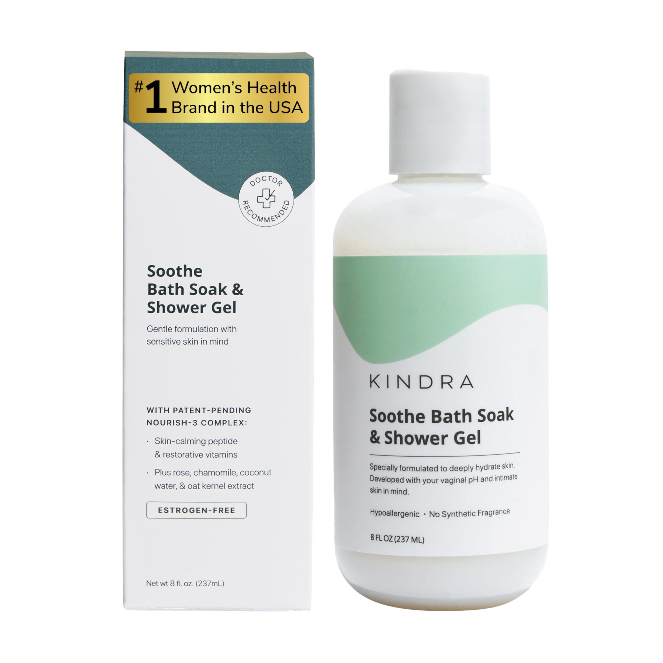Kindra Soothe frente del envase mostrando diseño y beneficio de limpieza suave