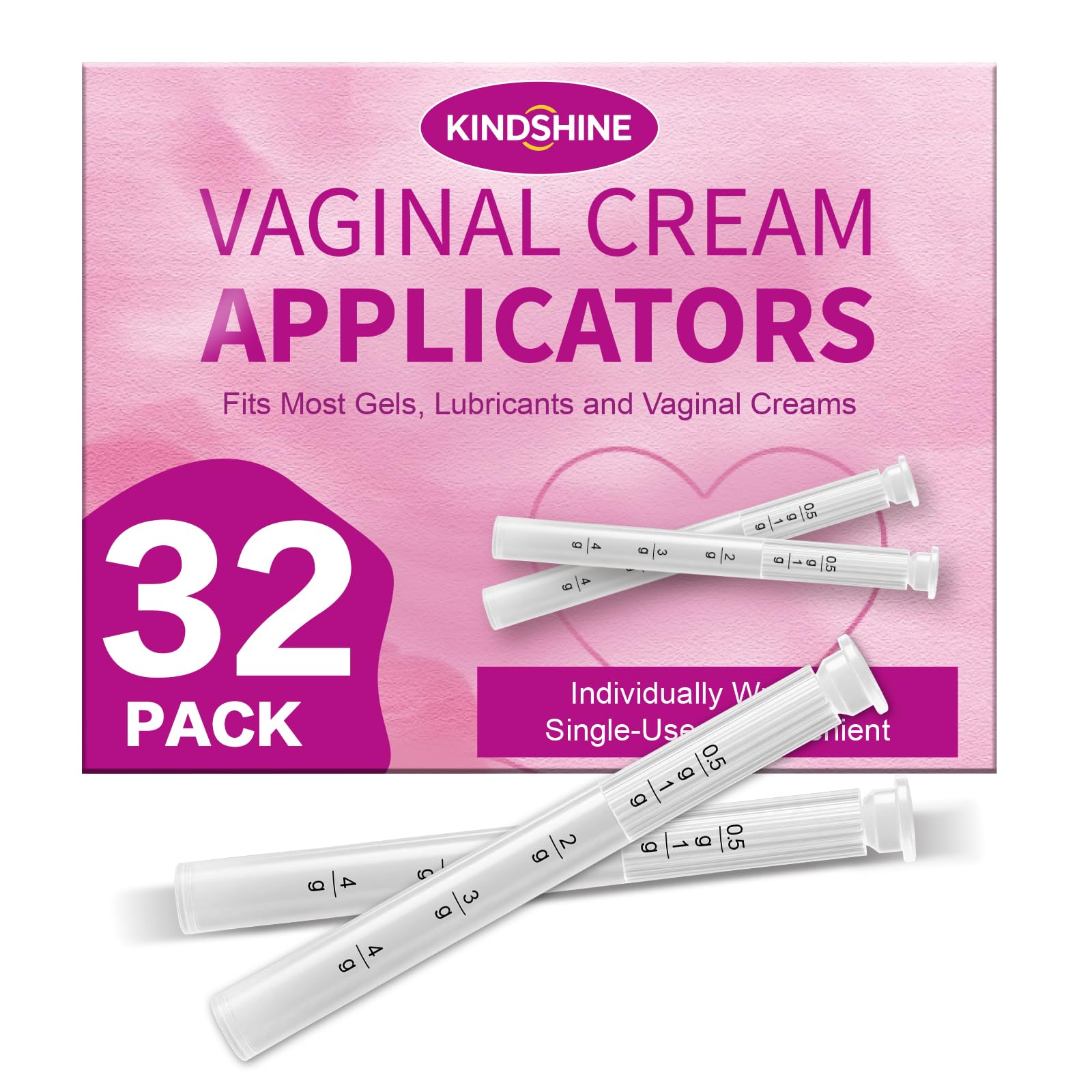 kindshine empaque frontal mostrando 32 aplicadores, almacenamiento seguro