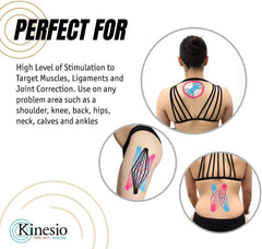 Kinesio aplicado en rodilla de deportista demostrando soporte dinámico durante ejercicio