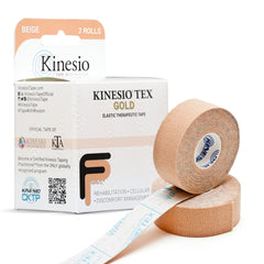 Kinesio frente del rollo beige mostrando envase y etiqueta clara