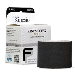 Kinesio rollo negro frontal muestra tamaño y textura, soporte confiable para movimiento