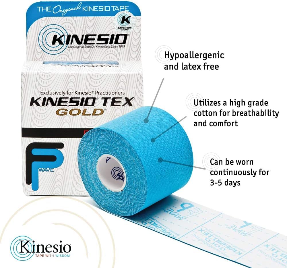 Etiqueta Kinesio Tex Gold FP resaltando Fingerprint y resistencia al sudor