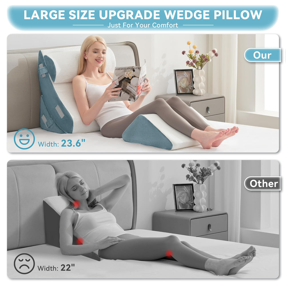 Kingfun cuñas en uso sobre cama elevando torso y cabeza para mayor comodidad
