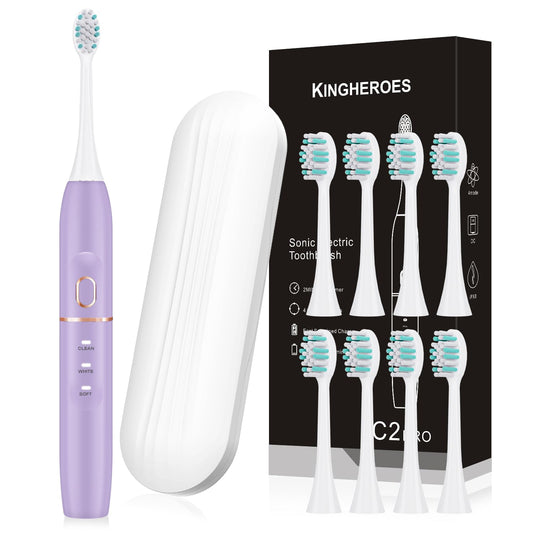 kingheroes cepillo C2PRO frontal mostrando diseño morado y botones, comodidad diaria