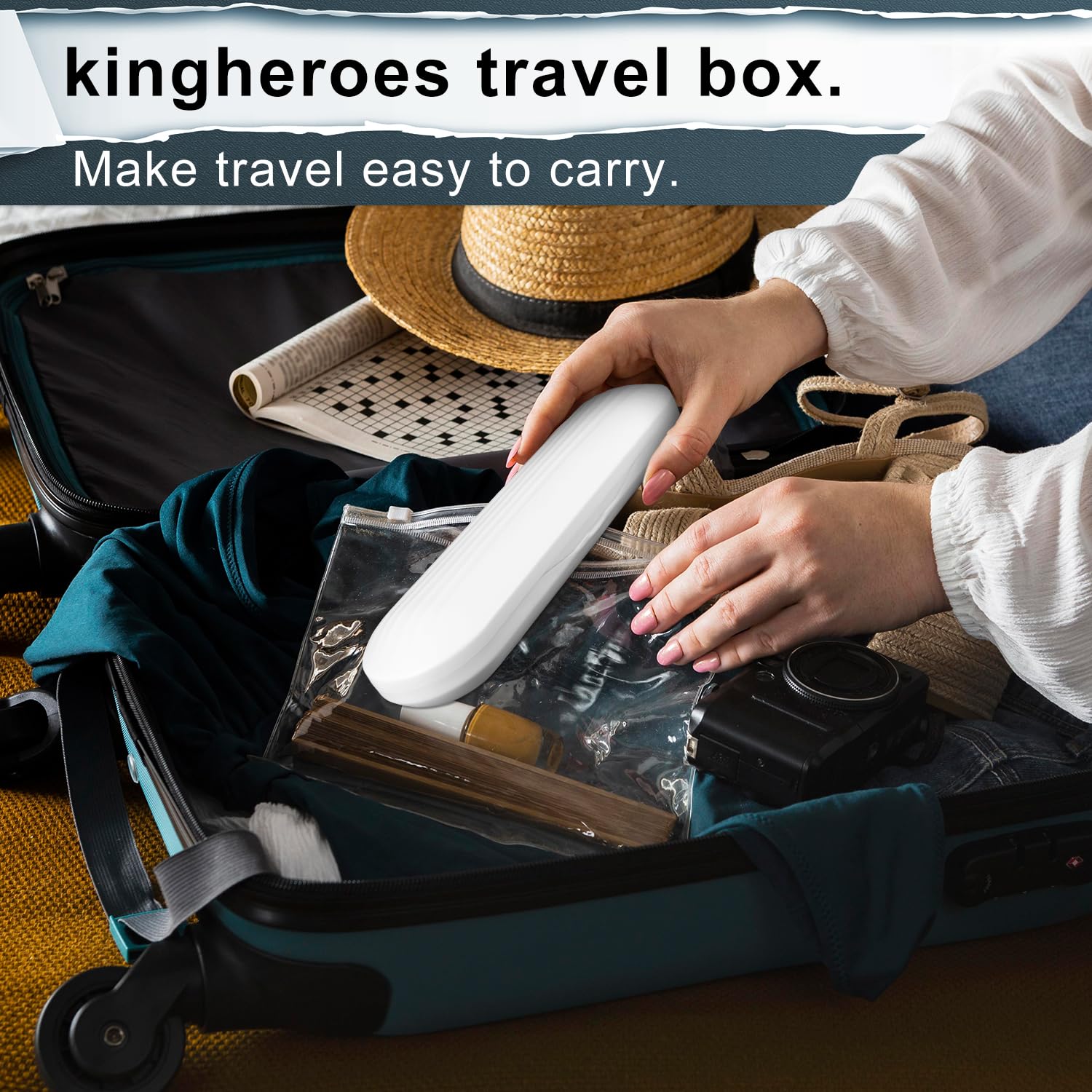 kingheroes estuche de viaje abierto con cepillo y cabezales, transporte protegido