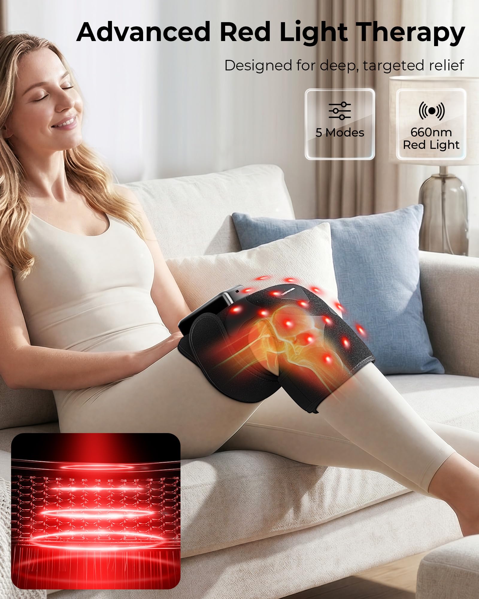 KingPavonini luz roja 660nm aplicada en rodilla para mejorar circulación