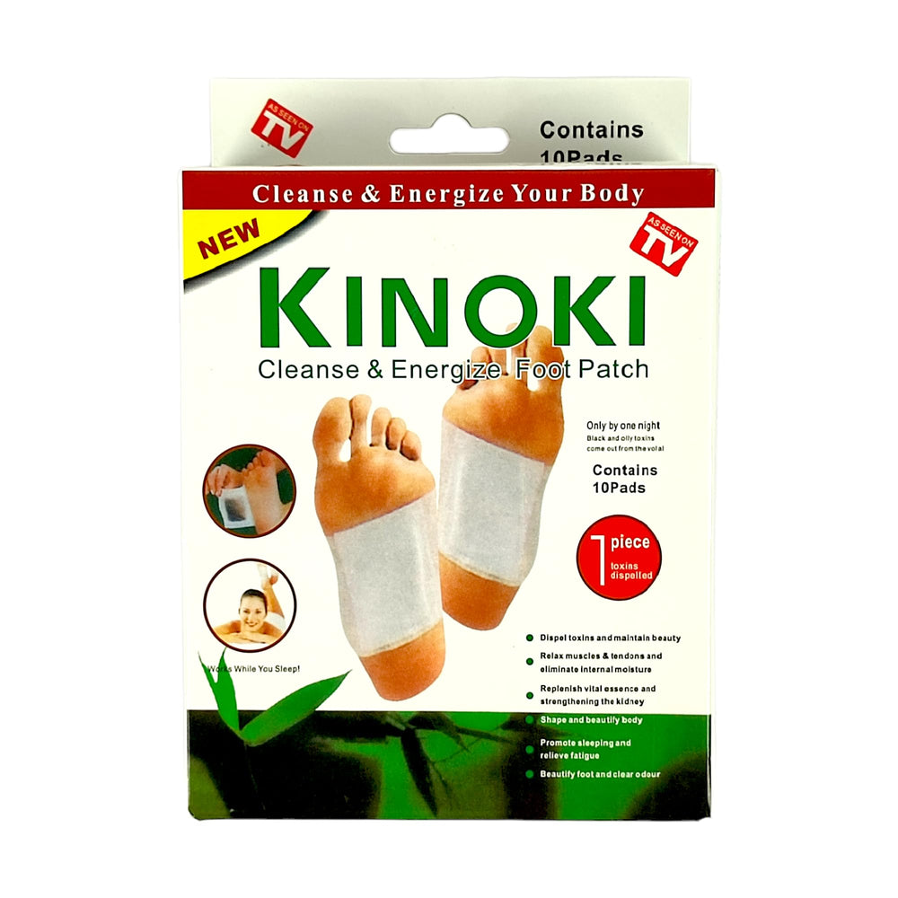 Kinoki empaque frontal mostrando 10 parches y facilidad de uso