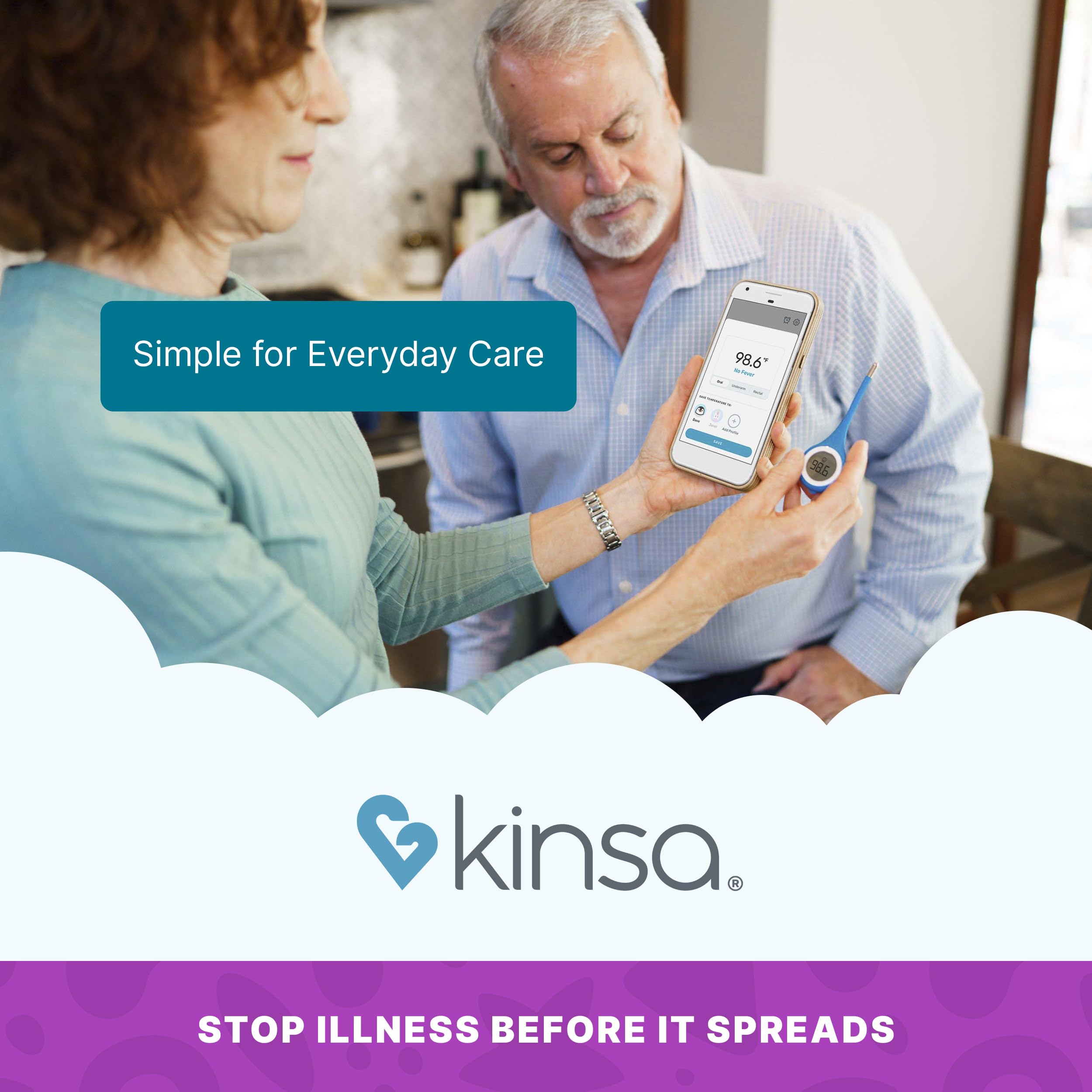 Embalaje de Kinsa QuickCare con instrucciones y accesorios incluidos