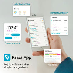Kinsa QuickCare en uso con bebé demostrando aplicación cómoda y segura